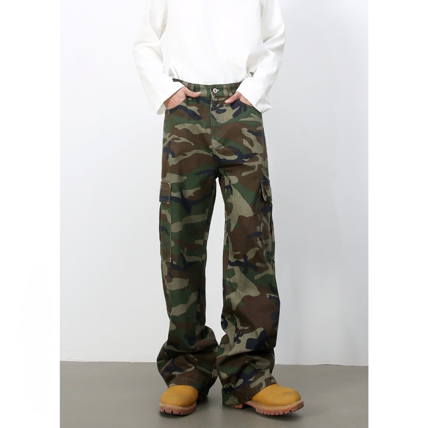 nirben jeans - American vibe retro camouflage oversized pocket workwear jeans for men, loose straight-leg wide-leg pants