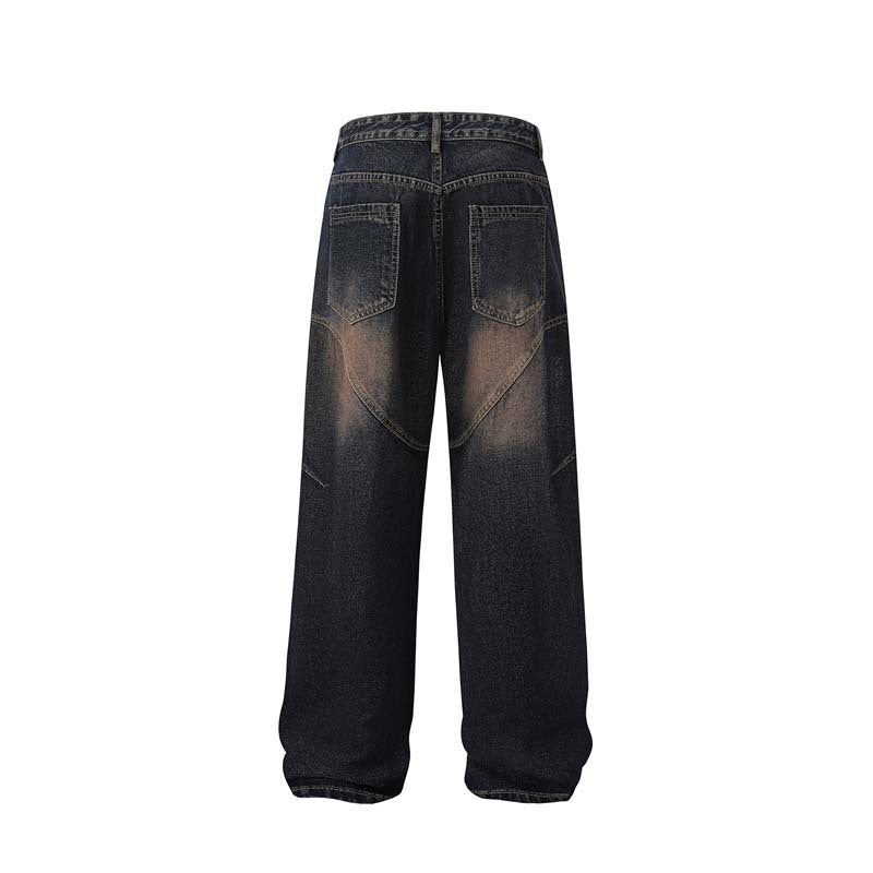 American high street deconstructed and pieced washed-out distressed men's loose and casual straight-leg jeans