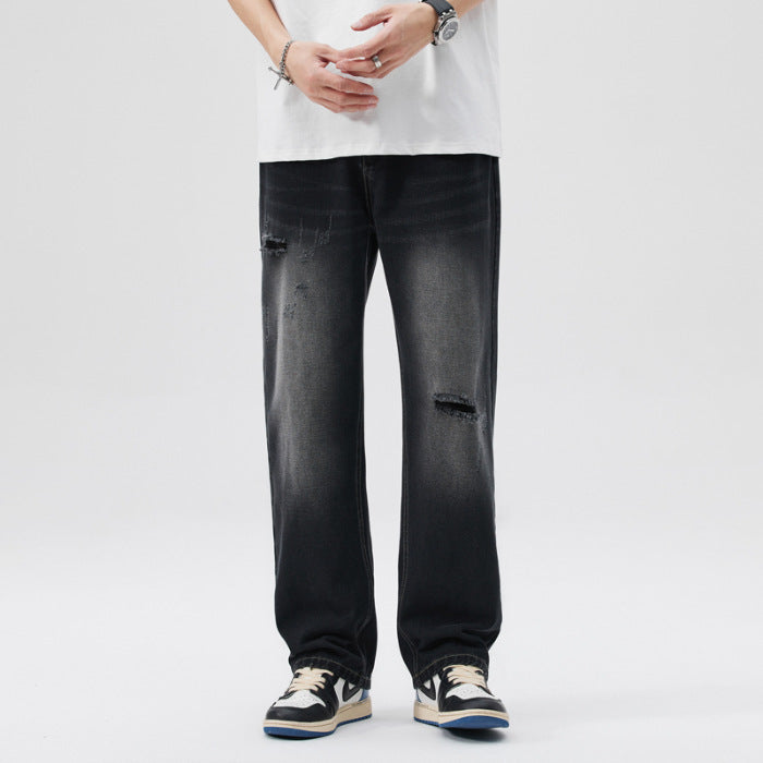 Men's vintage jeans, spring and autumn straight-leg loose wide-leg American high street versatile casual long pants for men