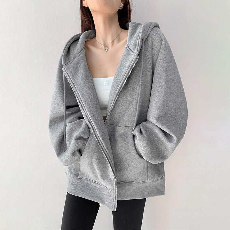 A hooded cardigan for women in autumn, winter and spring and autumn is loose and casual, with a fleece top that is thin