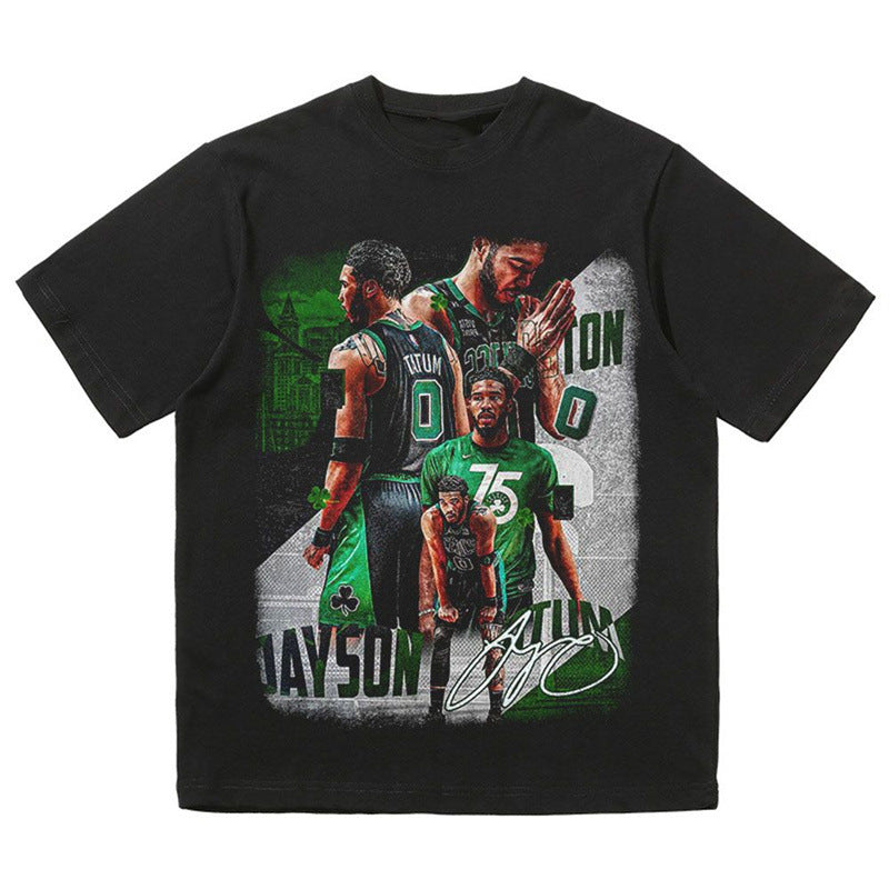 vintage washed and aged short-sleeved T-shirt, loose couple's five-quarter sleeve top