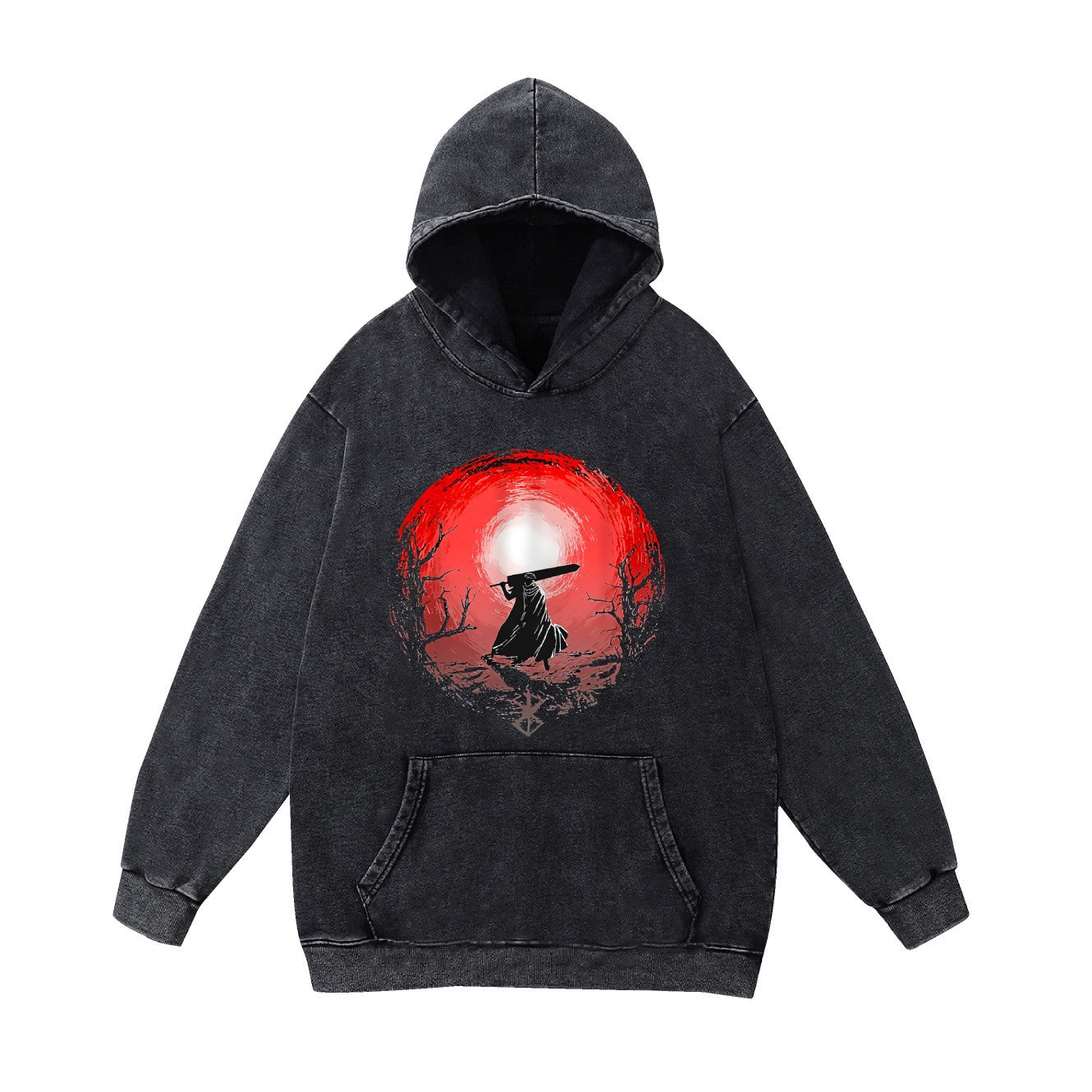 Berserk, the legend of the Sword style, is a casual and loose hoodie with printed patterns