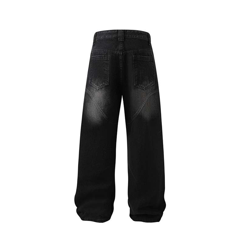 American high street deconstructed and pieced washed-out distressed men's loose and casual straight-leg jeans