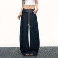 American hot girl washed-out jeans with a design sense, loose straight-leg pants, floor-length wide-leg pants
