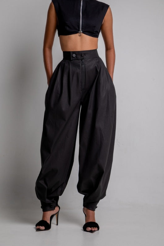 Women's summer high-waisted zipper skinny jeans and loose casual pants