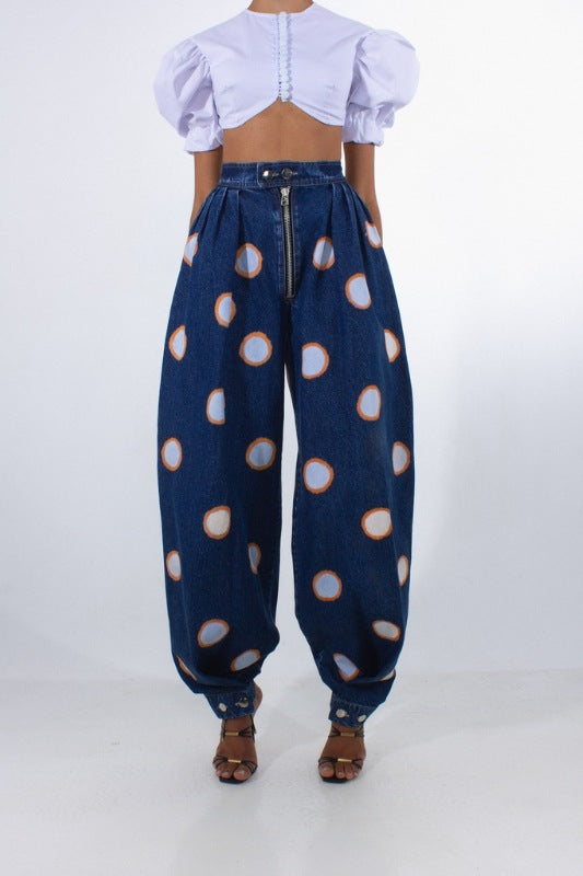 Women's summer high-waisted zipper skinny jeans and loose casual pants