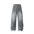 American high street deconstructed and pieced washed-out distressed men's loose and casual straight-leg jeans