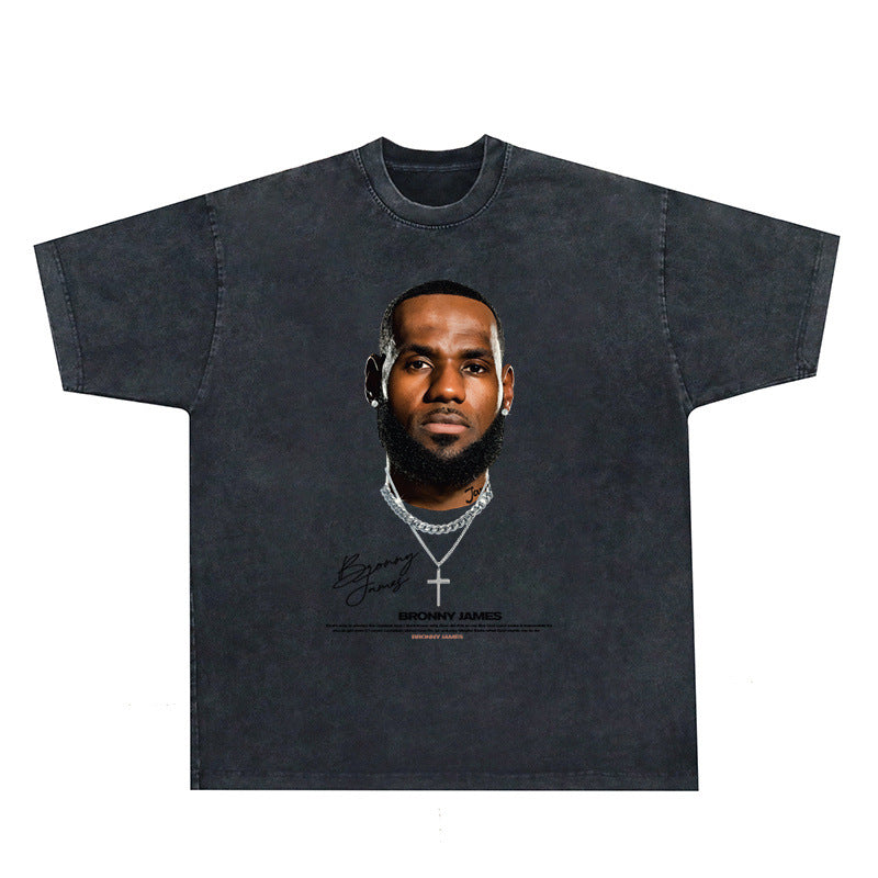 vintage washed and aged short-sleeved T-shirt, loose couple's five-quarter sleeve top