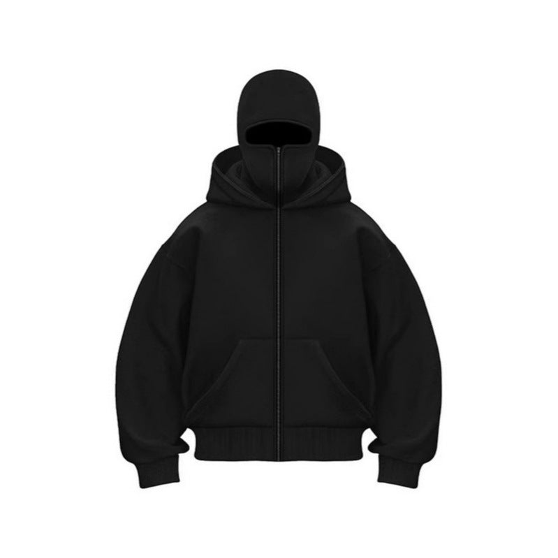 Unique double-layer hooded zipper hoodie jacket for spring and autumn, loose street couple style