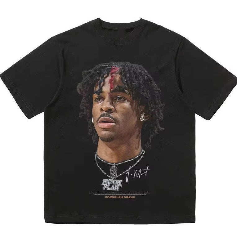 The American star printed short-sleeved T-shirt for men, with a high street design sense and loose top, is trendy