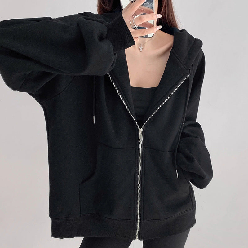 A hooded cardigan for women in autumn, winter and spring and autumn is loose and casual, with a fleece top that is thin