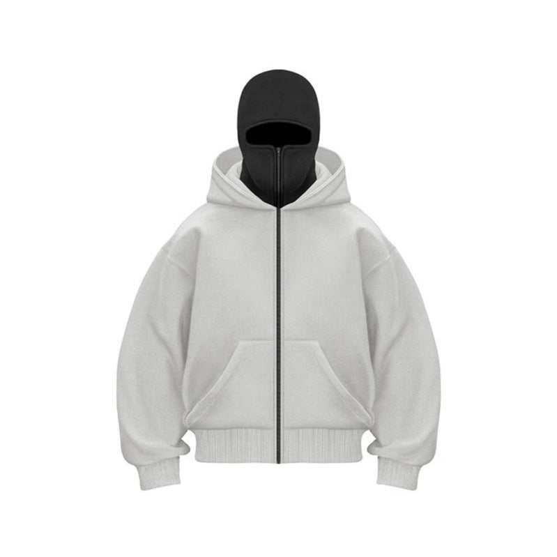 Unique double-layer hooded zipper hoodie jacket for spring and autumn, loose street couple style