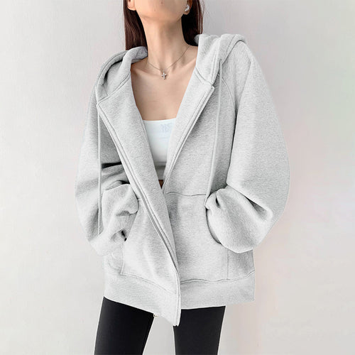 A hooded cardigan for women in autumn, winter and spring and autumn is loose and casual, with a fleece top that is thin