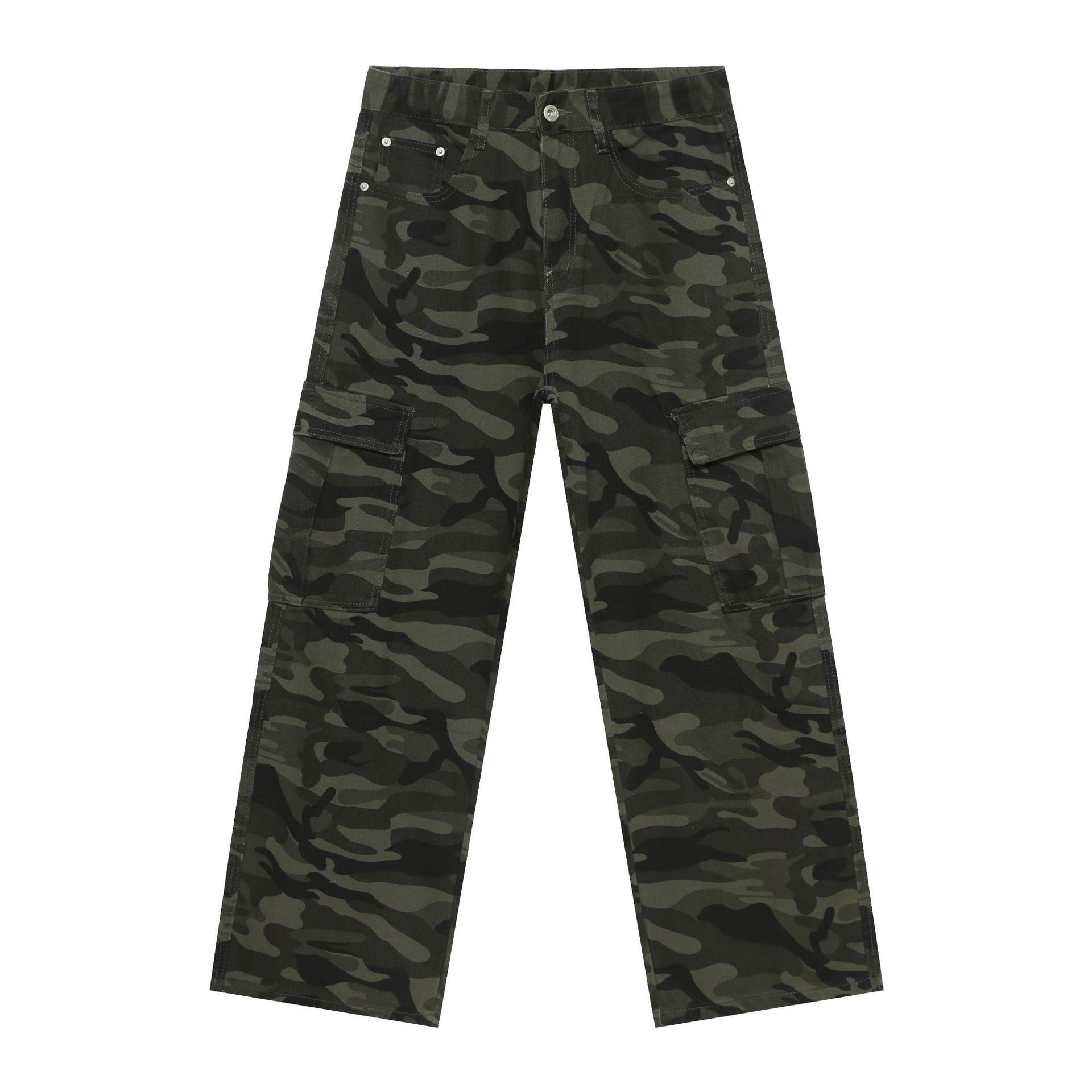 nirben jeans - American vibe retro camouflage oversized pocket workwear jeans for men, loose straight-leg wide-leg pants