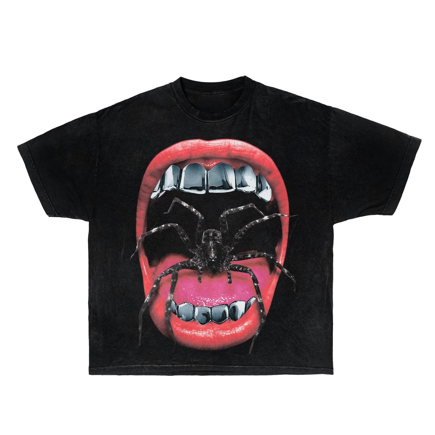 Men's clothing American-style lipstick, lips, iling face, street print wash short-sleeved T-shirt